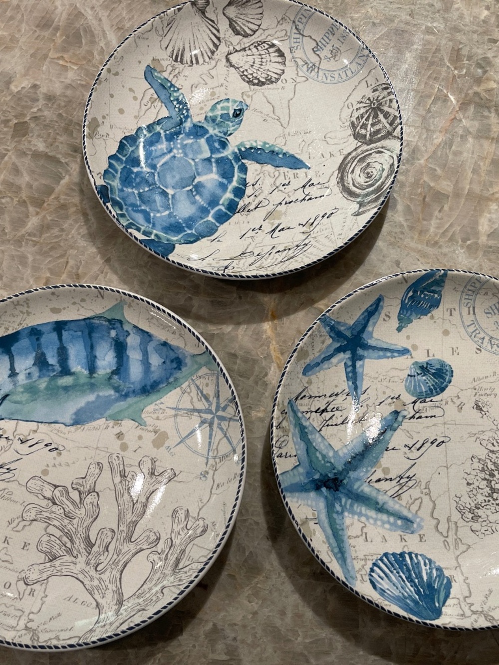 SET OF 8 222 Fifth Under the Sea Pattern Porcelain Plates DISCONTINUED PATTERN